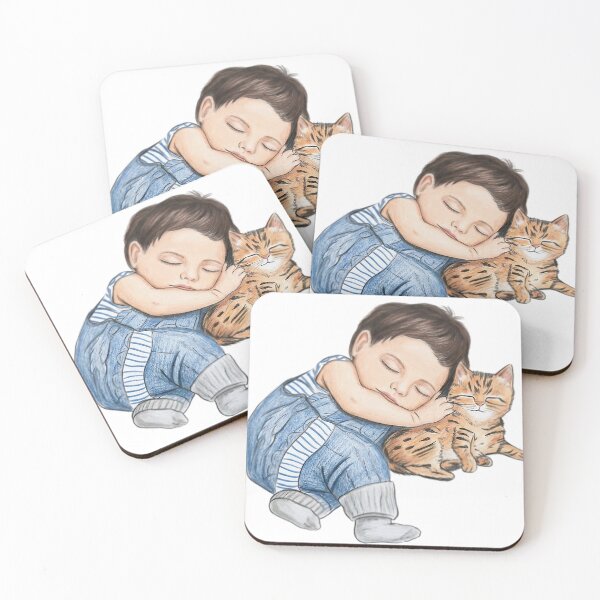 Item preview, Sleeping Baby Boy and Orange Tabby Cat designed and sold by Vueltarutas.
