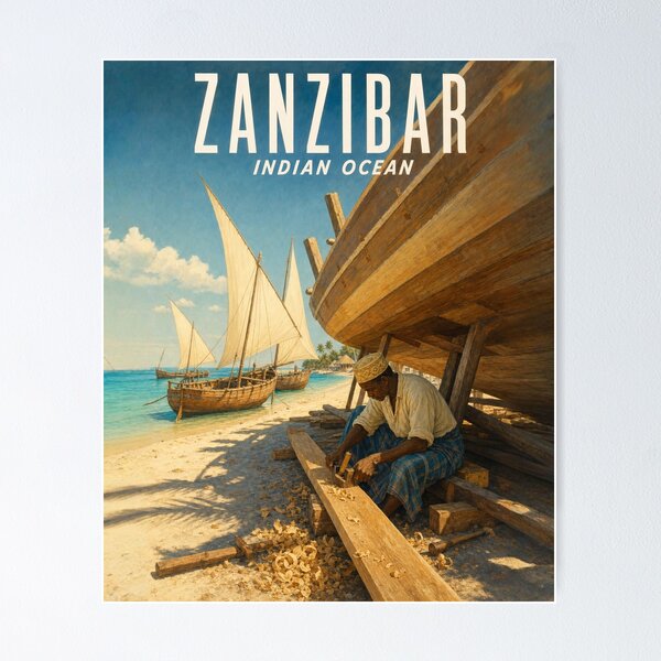 Aperçu de l'œuvre Souvenir de voyage à Zanzibar, Tanzanie - Illustration vintage créée et vendue par VisualArtsOasis.