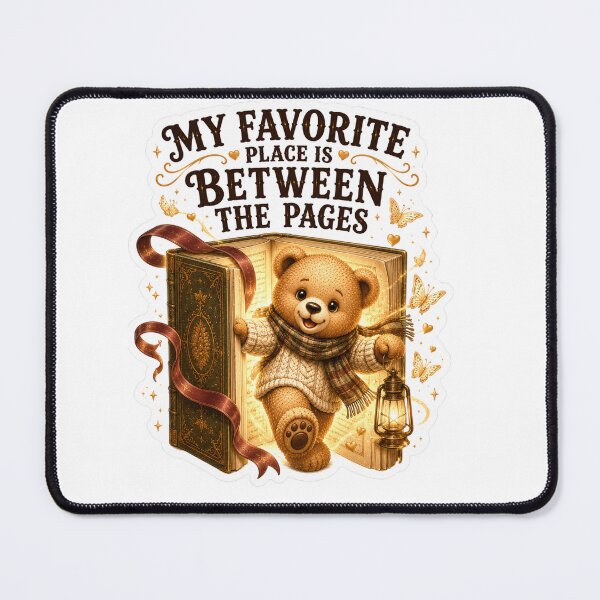 Item preview, My Favorite Place Is Between The Pages Teddy Bear Sticker designed and sold by DreamTags Studio.