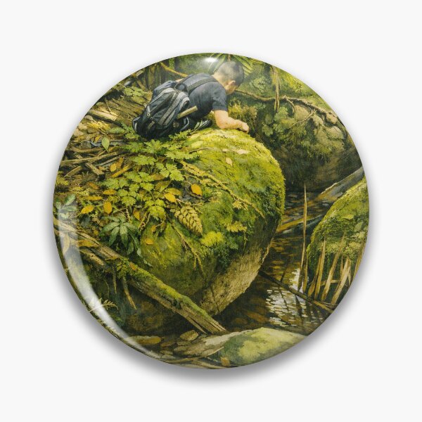Item preview, Boy explorer looks with wonder at the river that flows under the boulders - El Yunque rainforest PR designed and sold by www.elyunqueprints.store.