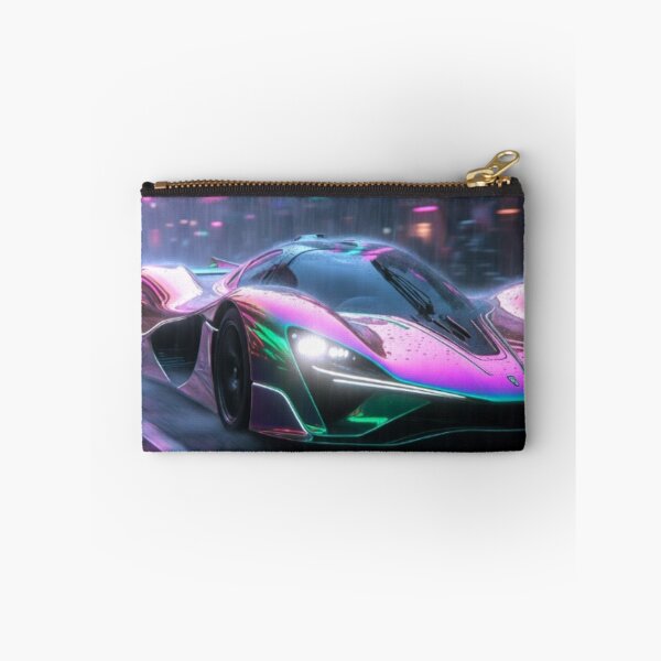 Item preview, Cyberpunk Rain Speedster - Neon Iridescent Hypercar Art designed and sold by Nexus Space.
