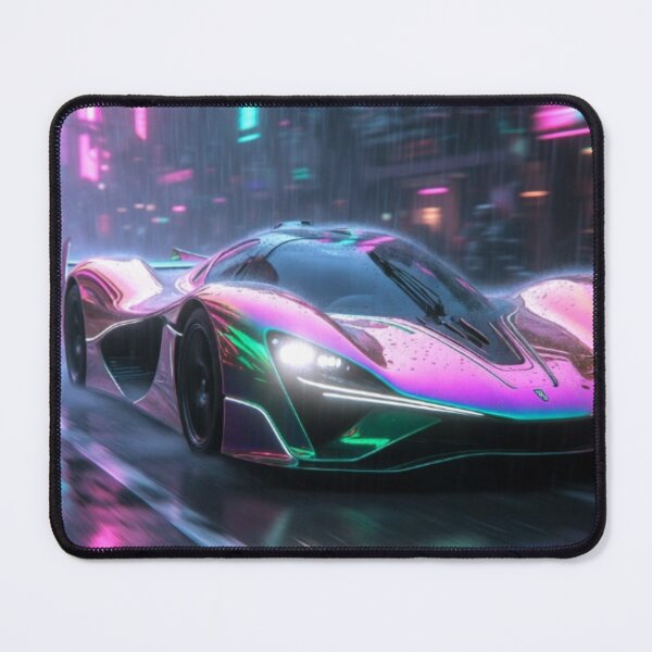 Item preview, Cyberpunk Rain Speedster - Neon Iridescent Hypercar Art designed and sold by Nexus Space.