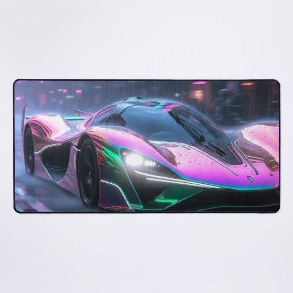 Item preview, Cyberpunk Rain Speedster - Neon Iridescent Hypercar Art designed and sold by Nexus Space.