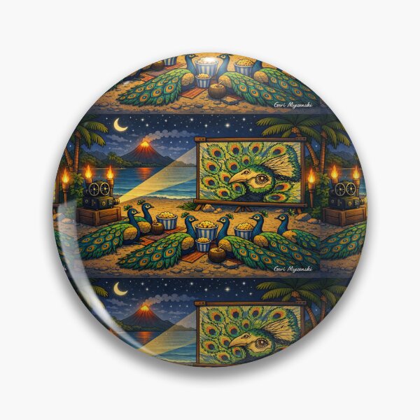 Item preview, Peacock Island Movie Night – Tropical Beach Cartoon Art designed and sold by The Art Queen Of Michigan .