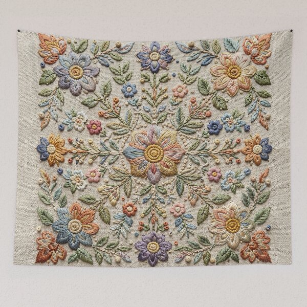 Item preview, Vintage Folk Art Embroidery Floral Pattern designed and sold by BrainCurves.