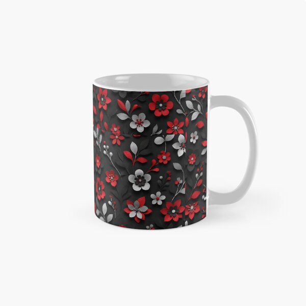 Item preview, Paper Cut Floral Pattern — Red Black Silver Botanical Art designed and sold by Aureva Arts Shop.