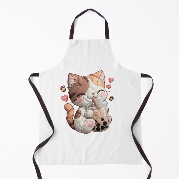 Item preview, Kawaii Quilted Cat Drinking Boba Milk Tea designed and sold by TOM JACK.