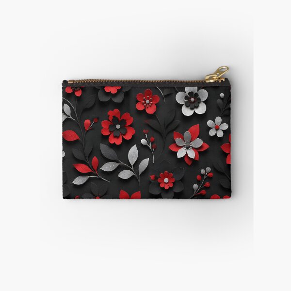 Item preview, Paper Cut Floral Pattern — Red Black Silver Botanical Art designed and sold by Aureva Arts Shop.