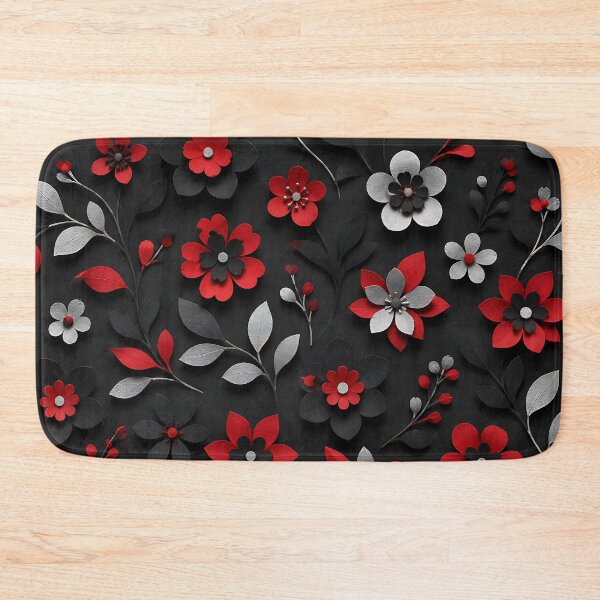 Item preview, Paper Cut Floral Pattern — Red Black Silver Botanical Art designed and sold by Aureva Arts Shop.