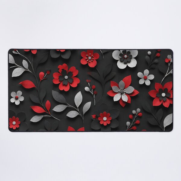 Item preview, Paper Cut Floral Pattern — Red Black Silver Botanical Art designed and sold by Aureva Arts Shop.