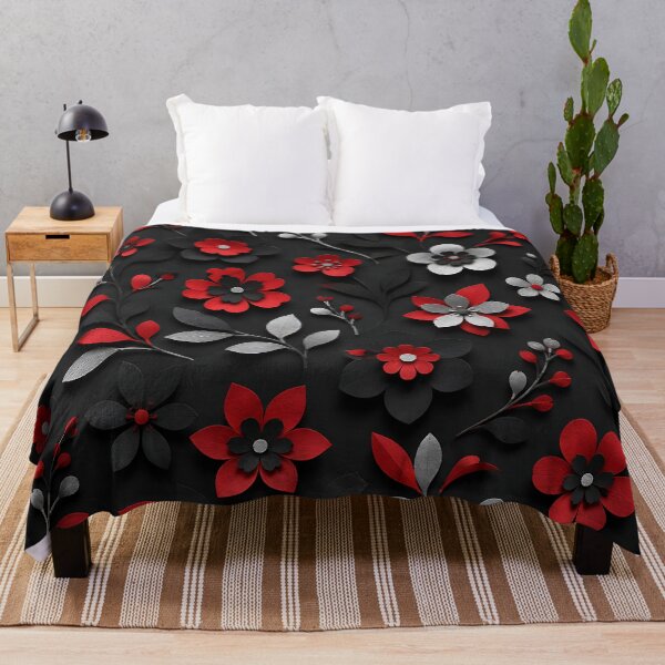 Item preview, Paper Cut Floral Pattern — Red Black Silver Botanical Art designed and sold by Aureva Arts Shop.