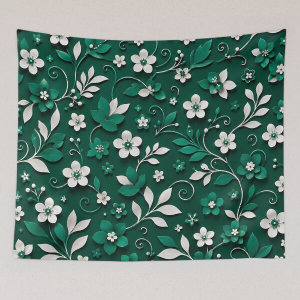Item preview, Paper Cut Floral Pattern — Emerald Green White Botanical Art designed and sold by Aureva Arts Shop.