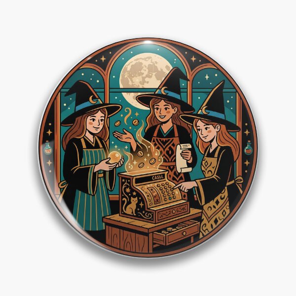 Item preview, Three Witches Cash Register Halloween Coven Badge  funny cashier gift designed and sold by Lulustarfox.