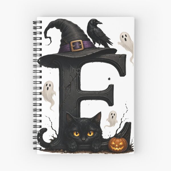 Item preview, Spooky Halloween Letter E - Witch Hat, Black Cat & Ghosts designed and sold by Mido-artister.