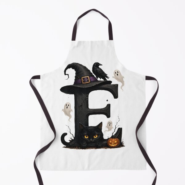 Item preview, Spooky Halloween Letter E - Witch Hat, Black Cat & Ghosts designed and sold by Mido-artister.