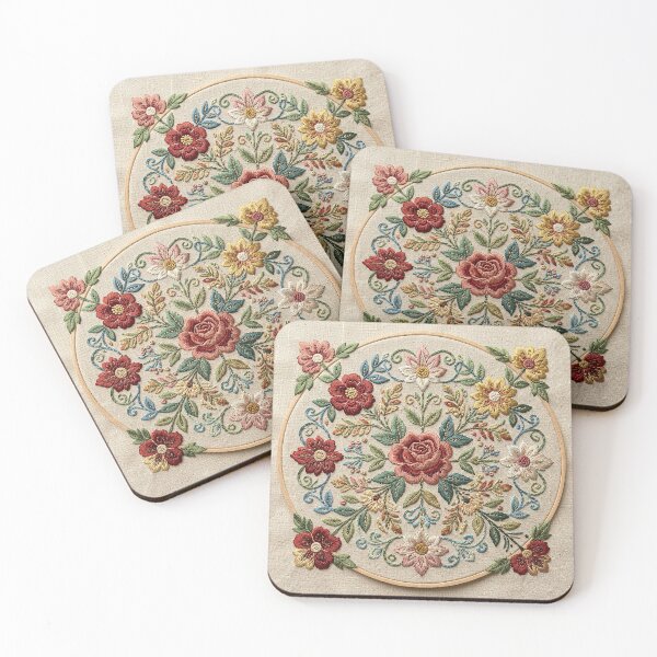 Item preview, Vintage Folk Art Floral Hoop Embroidery - Red Rose designed and sold by BrainCurves.
