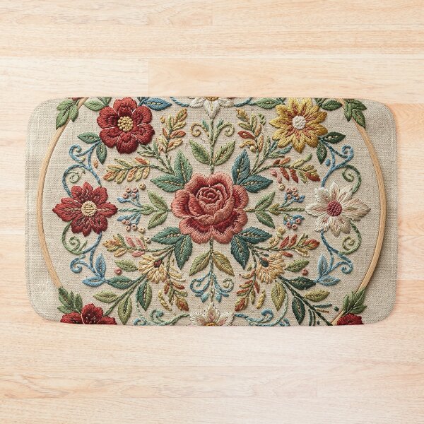 Aperçu de l'œuvre Broderie florale vintage sur tambour - Rose rouge créée et vendue par BrainCurves.