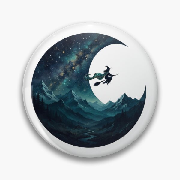 Item preview, Witch's Flight Under the Crescent Moon | Mystical Night Sky | Fantasy Landscape designed and sold by MrDev.