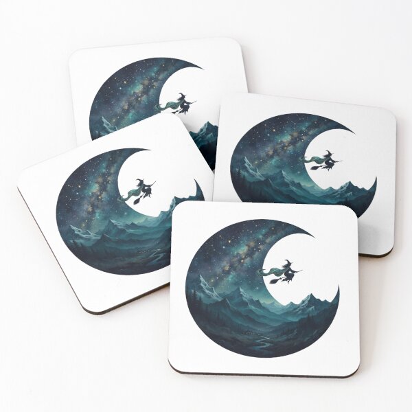 Item preview, Witch's Flight Under the Crescent Moon | Mystical Night Sky | Fantasy Landscape designed and sold by MrDev.