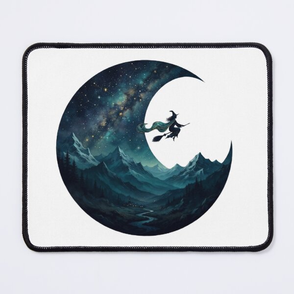 Item preview, Witch's Flight Under the Crescent Moon | Mystical Night Sky | Fantasy Landscape designed and sold by MrDev.