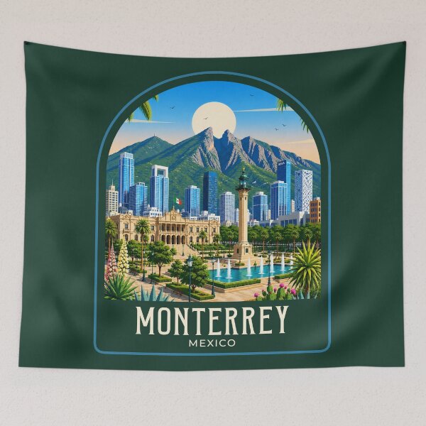Item preview, Monterrey Vintage Travel Illustration designed and sold by HomeLivingCo.