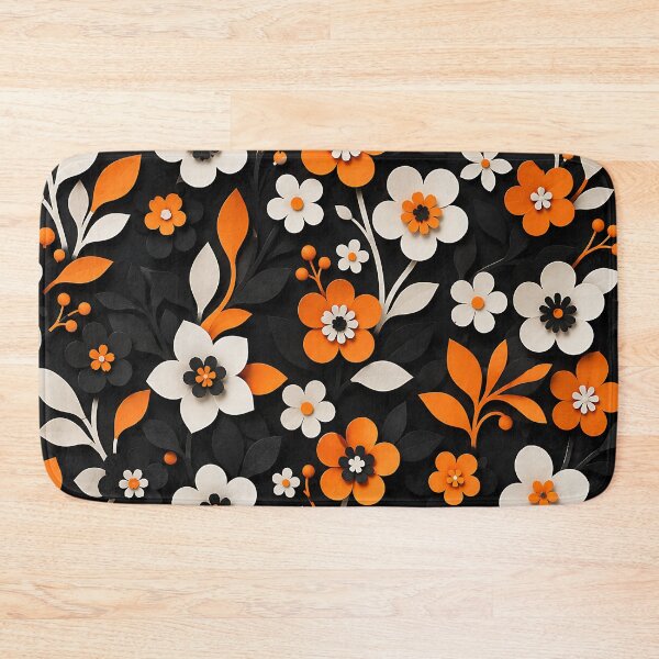 Item preview, Paper Cut Floral Pattern — Black Orange White Botanical Art designed and sold by Aureva Arts Shop.