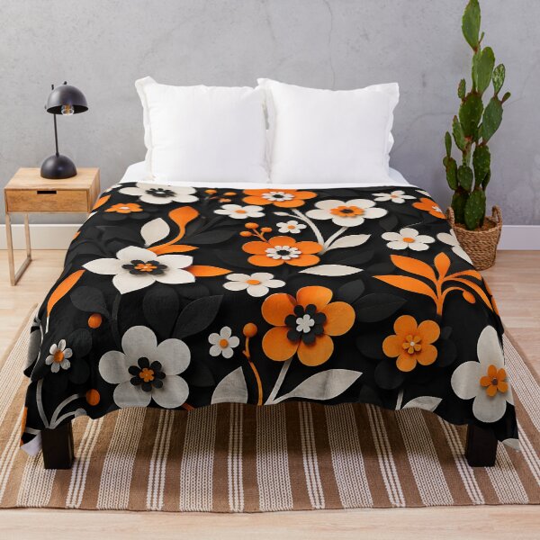 Item preview, Paper Cut Floral Pattern — Black Orange White Botanical Art designed and sold by Aureva Arts Shop.
