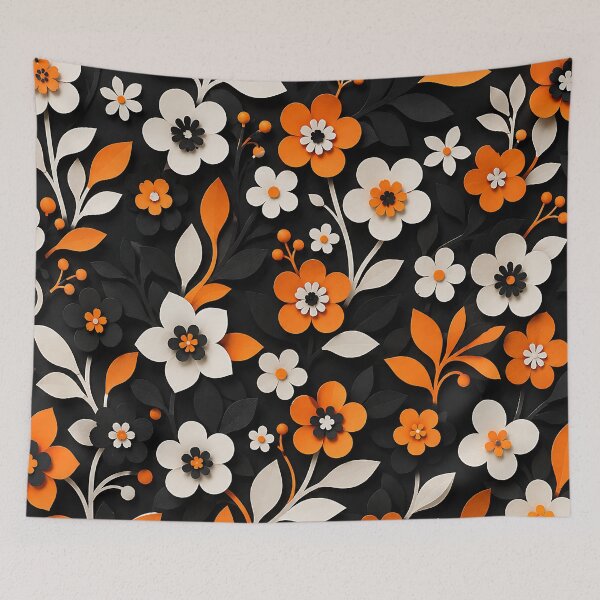 Item preview, Paper Cut Floral Pattern — Black Orange White Botanical Art designed and sold by Aureva Arts Shop.