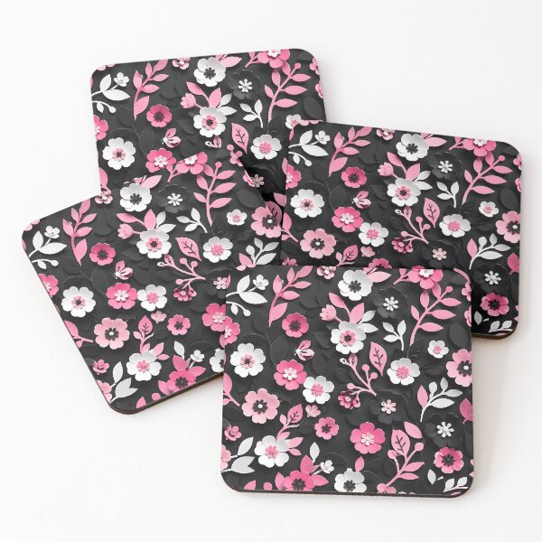 Item preview, Paper Cut Floral Pattern — Pink Black White Botanical Art designed and sold by Aureva Arts Shop.