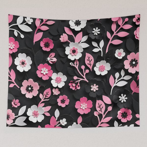 Item preview, Paper Cut Floral Pattern — Pink Black White Botanical Art designed and sold by Aureva Arts Shop.