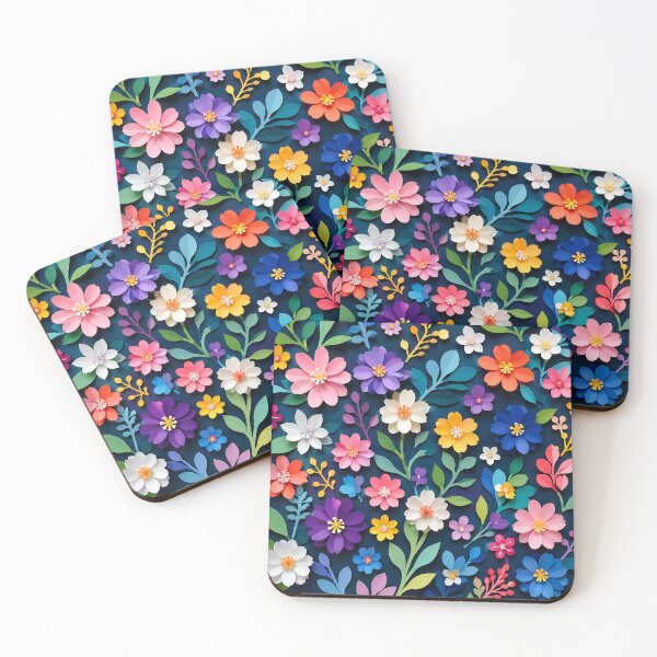 Item preview, Paper Cut Floral Pattern — Colorful Botanical Art Navy Blue designed and sold by Aureva Arts Shop.