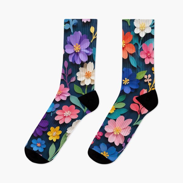 Item preview, Paper Cut Floral Pattern — Colorful Botanical Art Navy Blue designed and sold by Aureva Arts Shop.