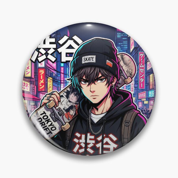 Item preview, Tokyo Skate Culture Shibuya Anime Boy Cyberpunk Streetwear designed and sold by DigitalArtx-com.