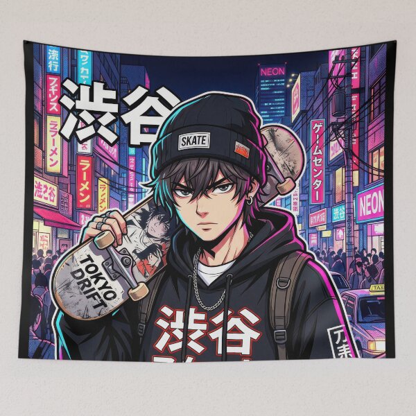 Item preview, Tokyo Skate Culture Shibuya Anime Boy Cyberpunk Streetwear designed and sold by DigitalArtx-com.