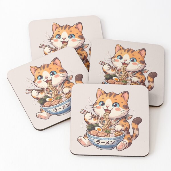 Item preview, Cute Cat Eating Japanese Ramen Bowl Illustration designed and sold by EchoPrint Co..