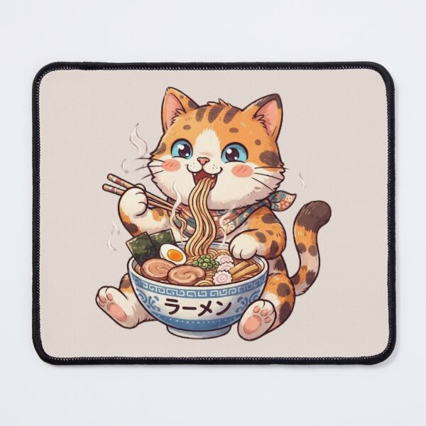 Item preview, Cute Cat Eating Japanese Ramen Bowl Illustration designed and sold by EchoPrint Co..