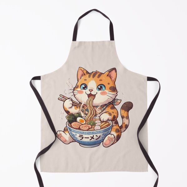 Item preview, Cute Cat Eating Japanese Ramen Bowl Illustration designed and sold by EchoPrint Co..