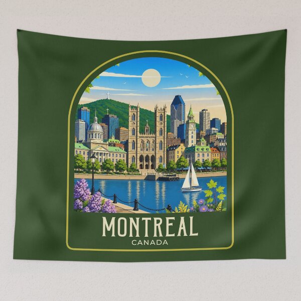 Item preview, Montreal Vintage Travel Illustration designed and sold by HomeLivingCo.