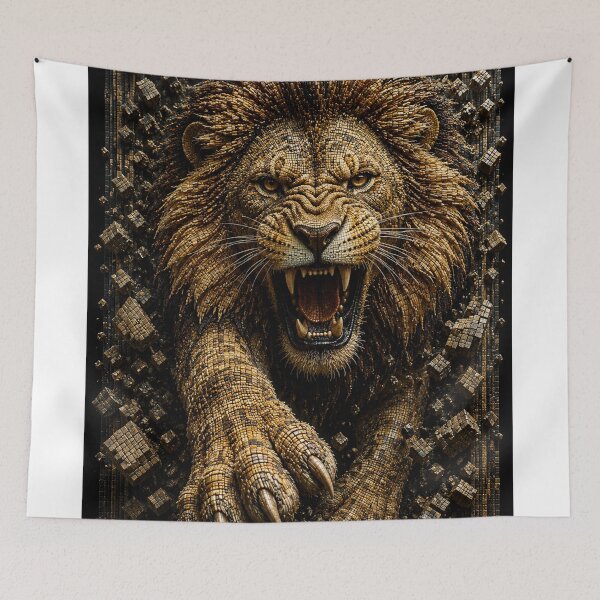Item preview, Roaring lion in spectacular 3D micro mosaic designed and sold by JcAbstractArt.