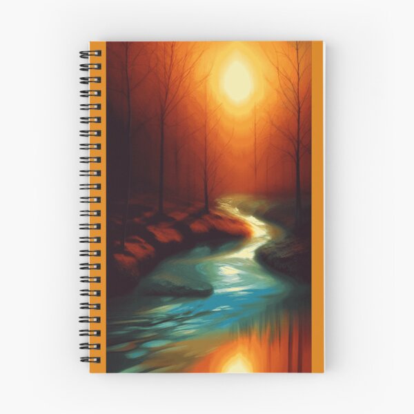 Item preview, Golden Sunset Forest Stream Painting designed and sold by HueStudioCo.