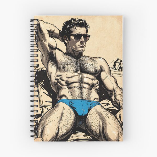 Item preview, Vintage Ink Muscular Beach Guy Blue Briefs Art designed and sold by ZhivanCrimson.