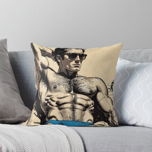 Item preview, Vintage Ink Muscular Beach Guy Blue Briefs Art designed and sold by ZhivanCrimson.