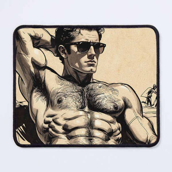 Item preview, Vintage Ink Muscular Beach Guy Blue Briefs Art designed and sold by ZhivanCrimson.