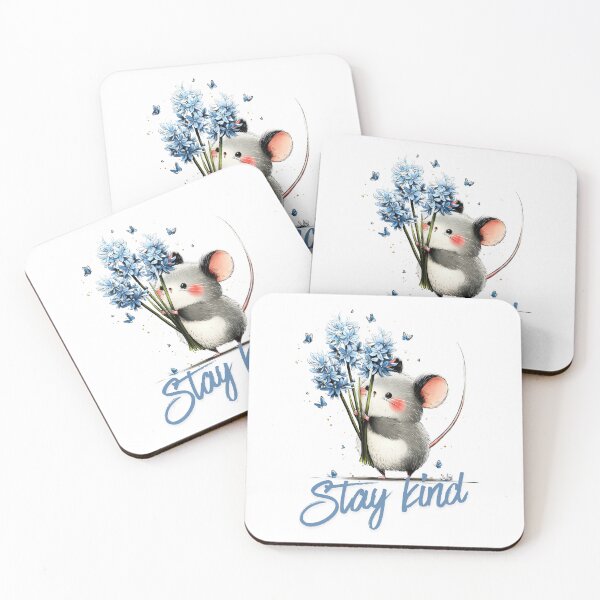 Item preview, Stay Kind Cute Mouse Floral Inspirational Quote designed and sold by CleanDecor.