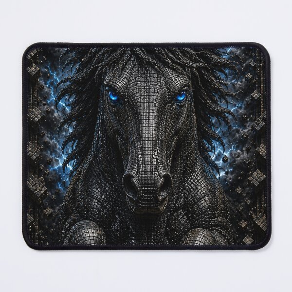 Item preview, Black stallion with blue eyes in 3D micro mosaic designed and sold by JcAbstractArt.