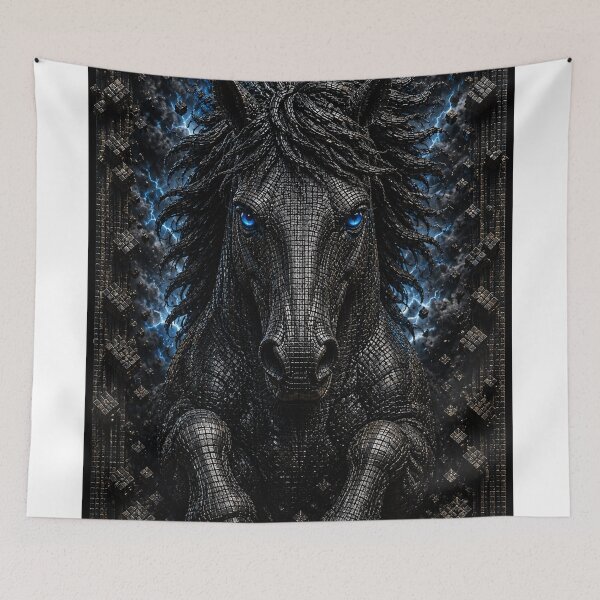 Item preview, Black stallion with blue eyes in 3D micro mosaic designed and sold by JcAbstractArt.