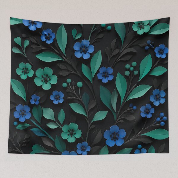 Item preview, Paper Cut Floral Pattern — Blue Teal Dark Botanical Art designed and sold by Aureva Arts Shop.