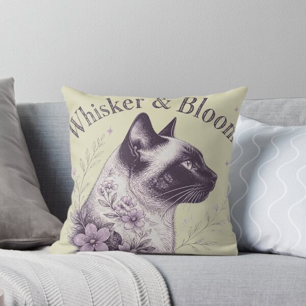 Item preview, Whimsical Siamese Cat Floral Engraving Art designed and sold by Feral Feline.