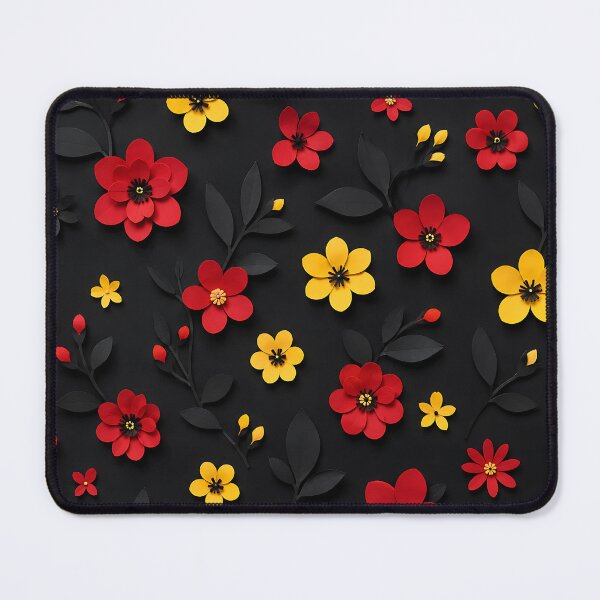 Item preview, Paper Cut Floral Pattern — Red Yellow Black Botanical Art designed and sold by Aureva Arts Shop.