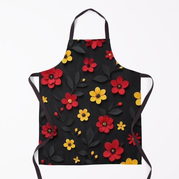 Item preview, Paper Cut Floral Pattern — Red Yellow Black Botanical Art designed and sold by Aureva Arts Shop.